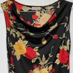 Susan Lawrence Sleeveless Flowered Top Black, Red & Yellow Size Large